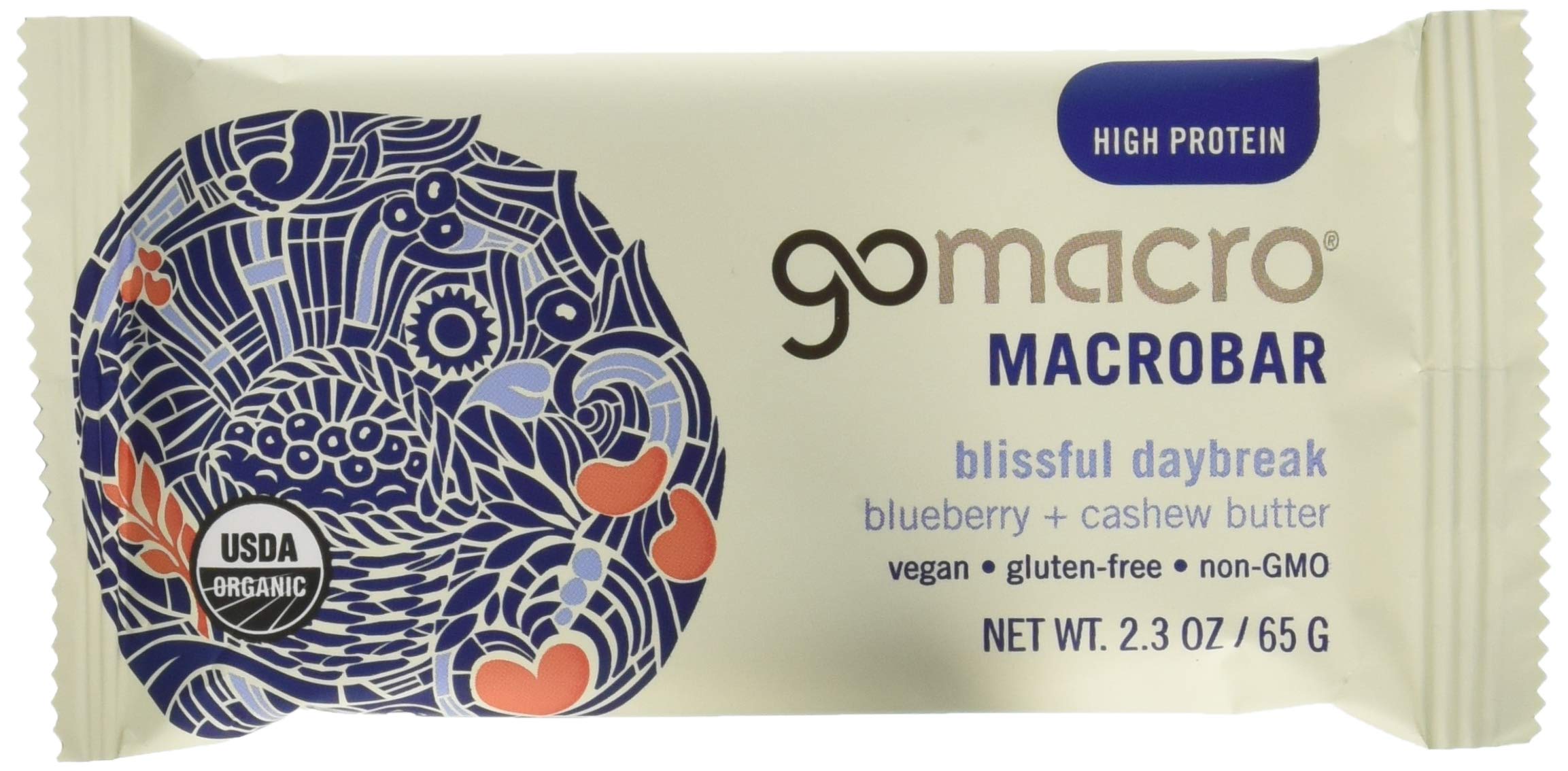 Product image of GoMacro Organic Blueberry Cashew Butter Bar Vegan Gluten-Free Non-GMO Plant-Based Protein 2.3 oz 2.3 oz Pack